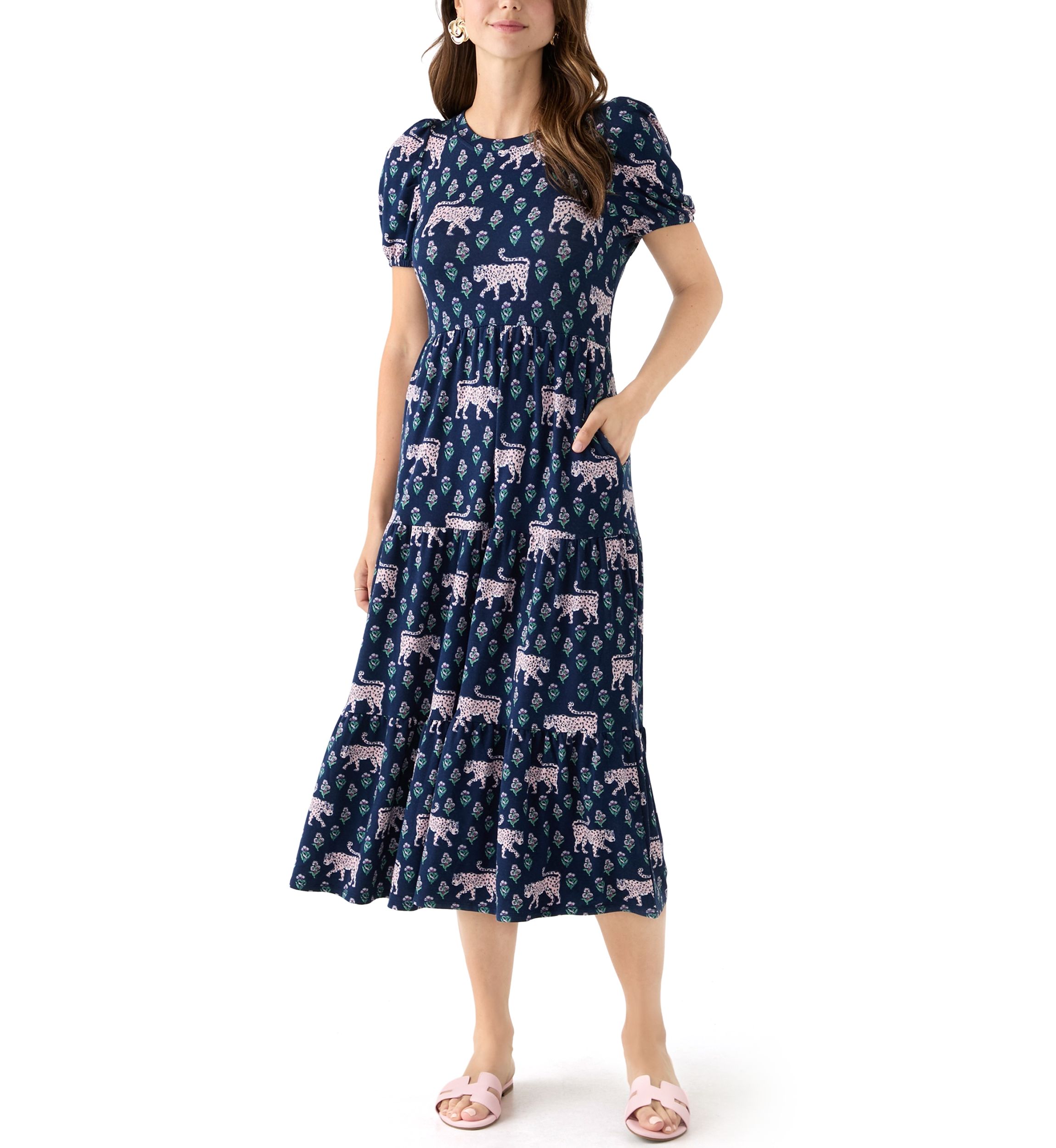 Womens Baby Terry Printed Midi Dress