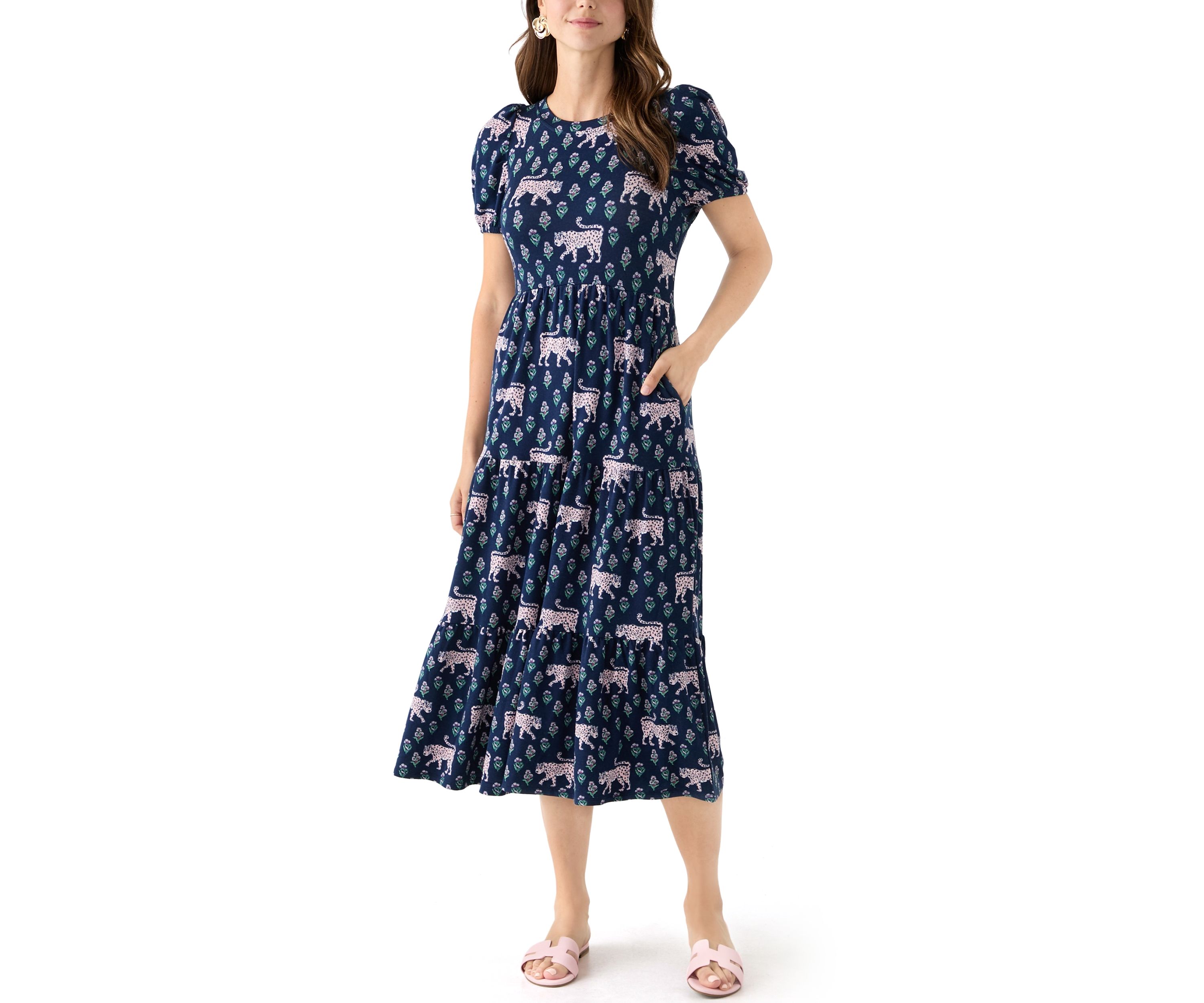 Womens Baby Terry Printed Midi Dress