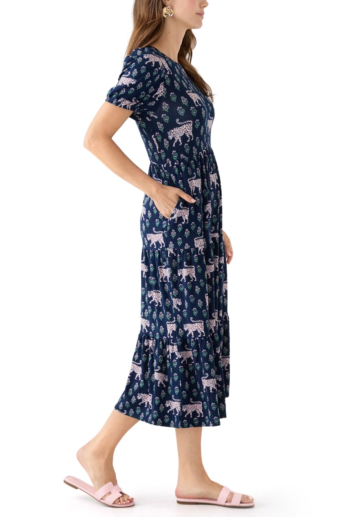 Womens Baby Terry Printed Midi Dress