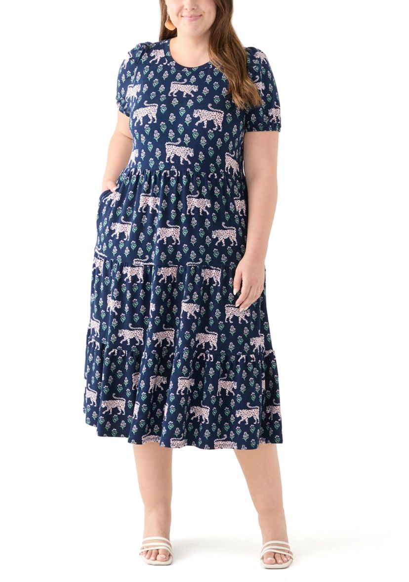 Plus Size Printed Baby Terry Midi Dress