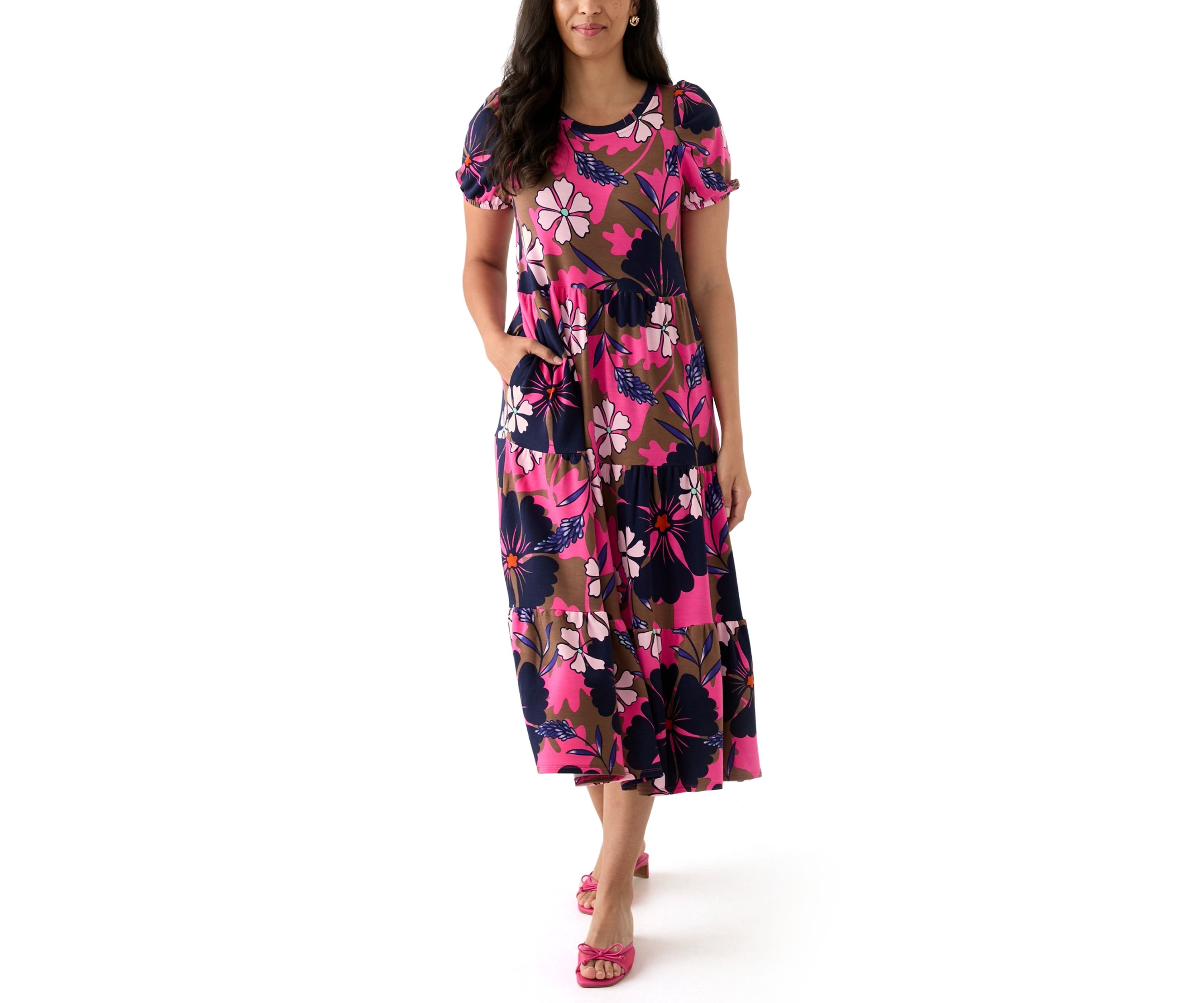 Womens Baby Terry Printed Midi Dress