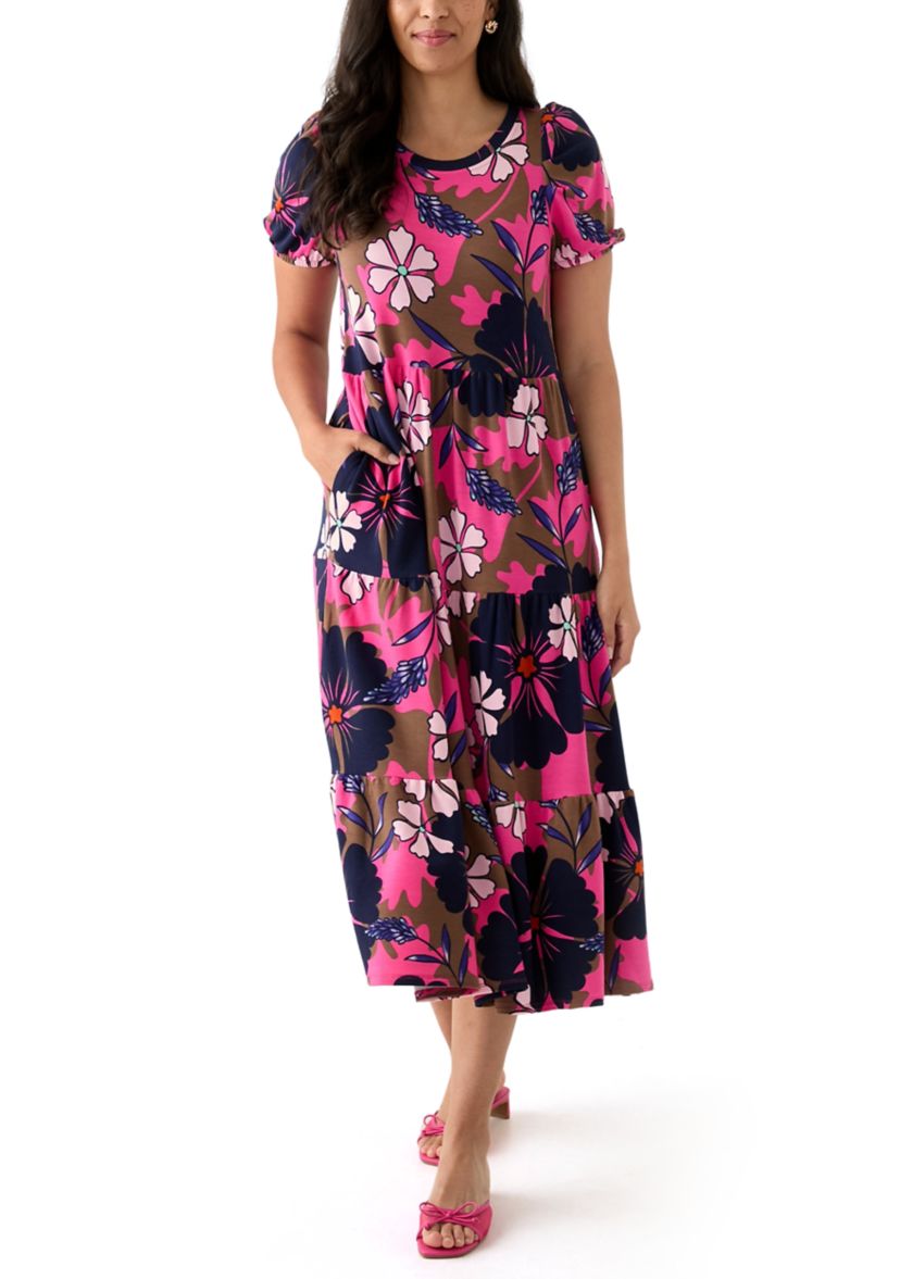 Womens Baby Terry Printed Midi Dress