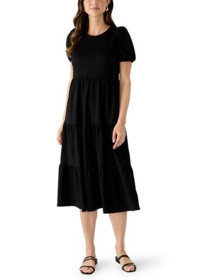 Crown & Ivy Women's Petite Short Sleeve Baby Terry Tiered Dress