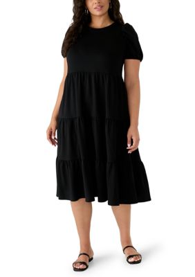 Crown & Ivy Women's Plus Size Short Sleeve Tiered Dress