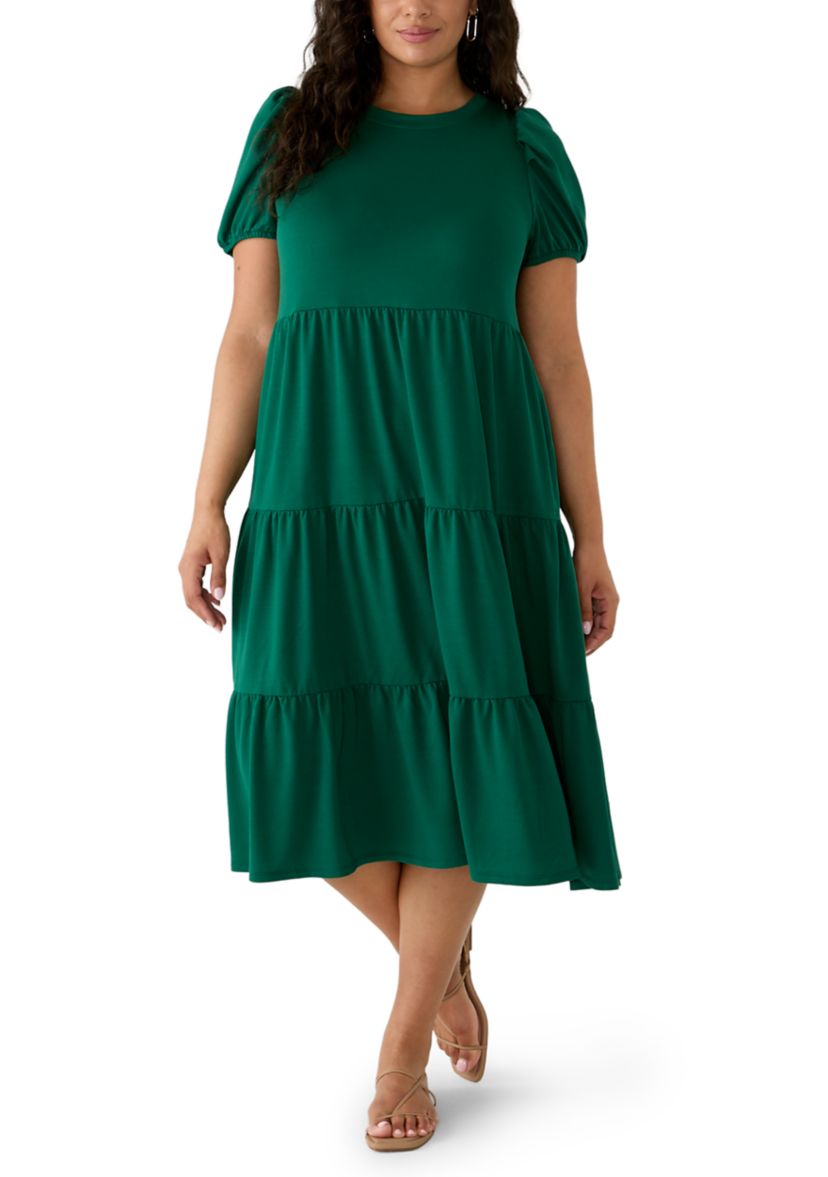 belk crown and ivy green dress & Ivy™ Plus Size Short Sleeve Tiered mid length dresses