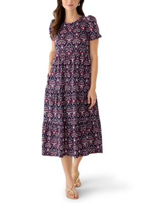 Crown & Ivy Women's Short Sleeve Terry Tiered Dress