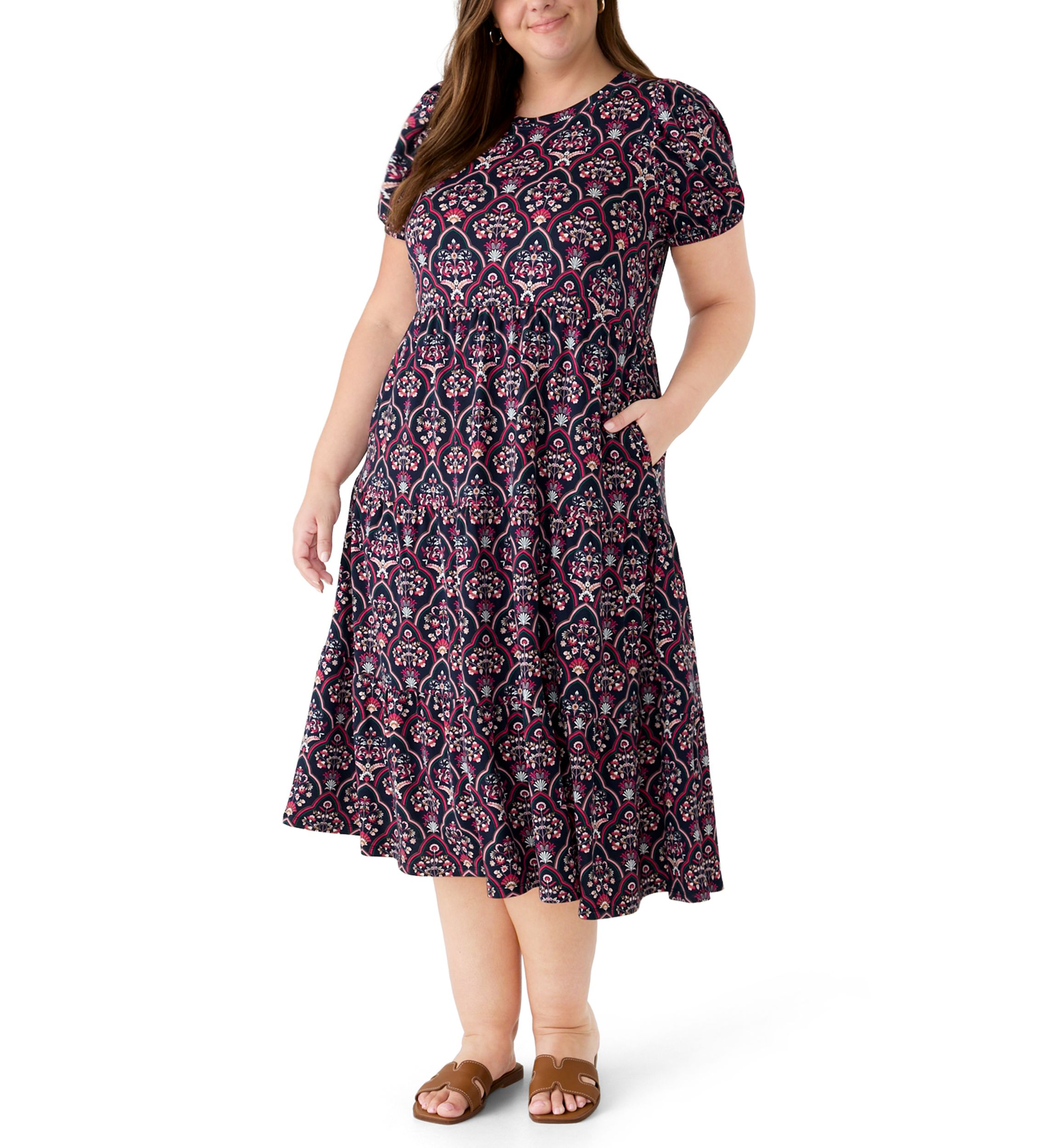 belk plus size dresses Shirt Dress Maxi With Pockets CeCe Plus Size Short Sleeve Tiered Maxi Shirtdress Elbow puff sleeves Plus Size Belk Swim Dresses