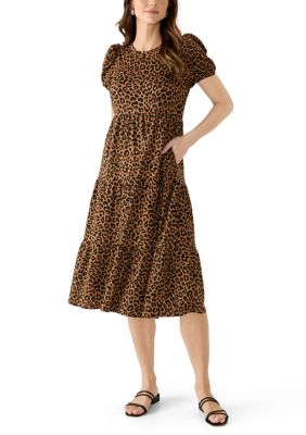 Crown & Ivy Women's Short Sleeve Terry Tiered Dress