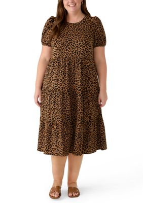 Crown & Ivy Women's Plus Size Short Sleeve Baby Terry Tiered Dress