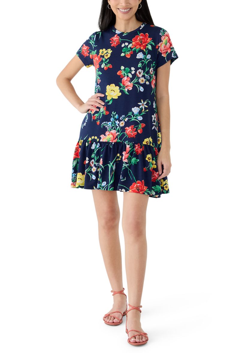 Crown & Ivy Petite Short Sleeve Baby Terry Flounce Hem Dress | Belk