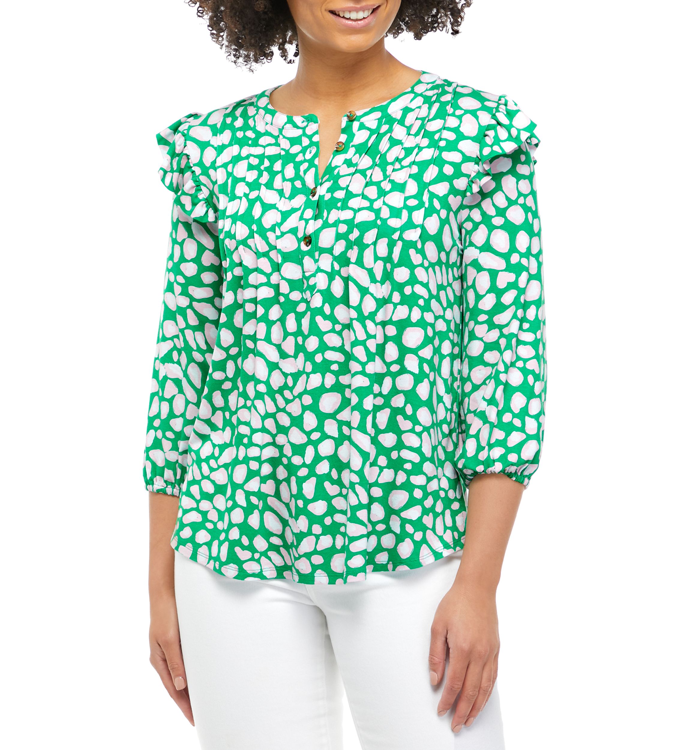 Womens 3/4 Sleeve Printed Julianna Henley Tunic