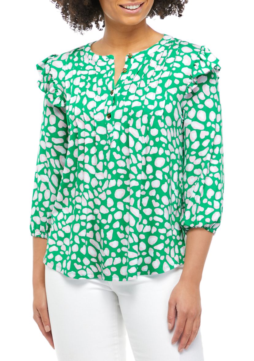 Womens 3/4 Sleeve Printed Julianna Henley Tunic