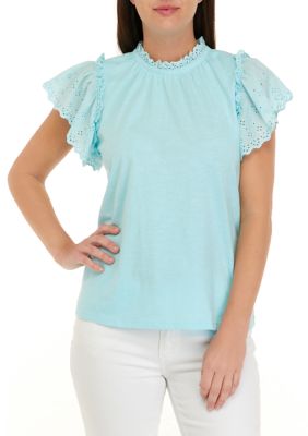 Crown & Ivy Women's Eyelet Flutter Sleeve Knit Top -  1804442CITP03186M