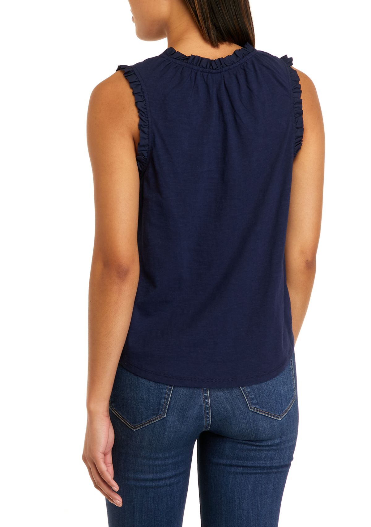 Womens Sleeveless Ruffle Trim Tassel Tank 