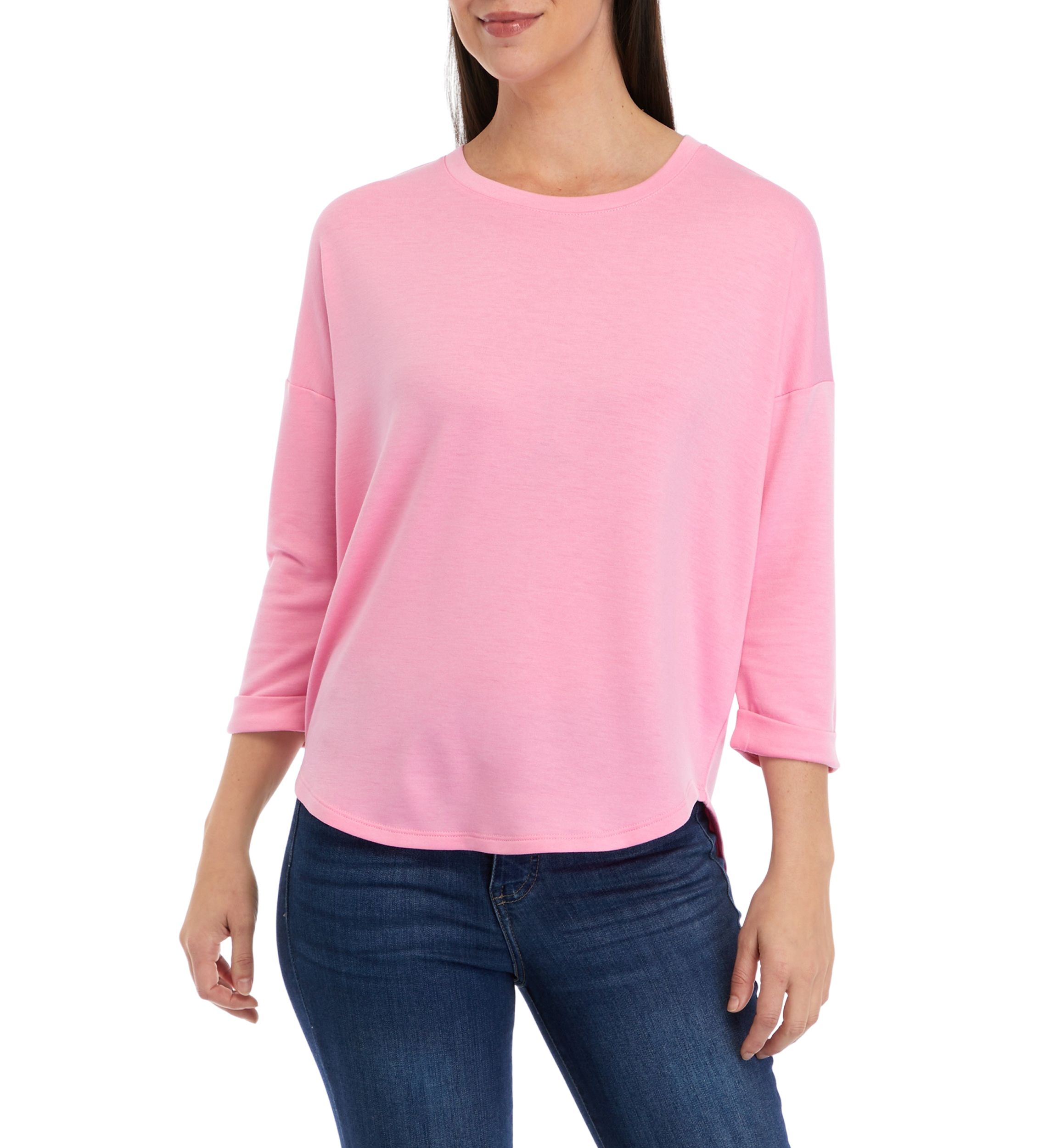 Womens 3/4 Sleeve Round Hem T-Shirt