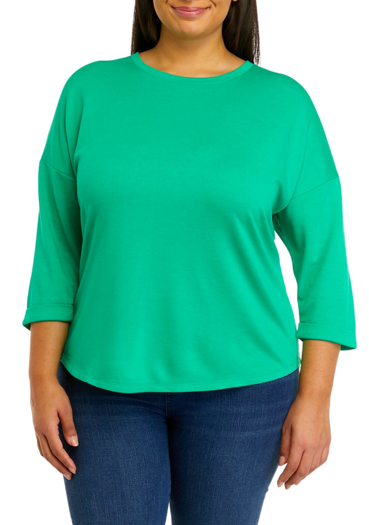 Plus Size 3/4 Sleeve Round Hem T-Shirt