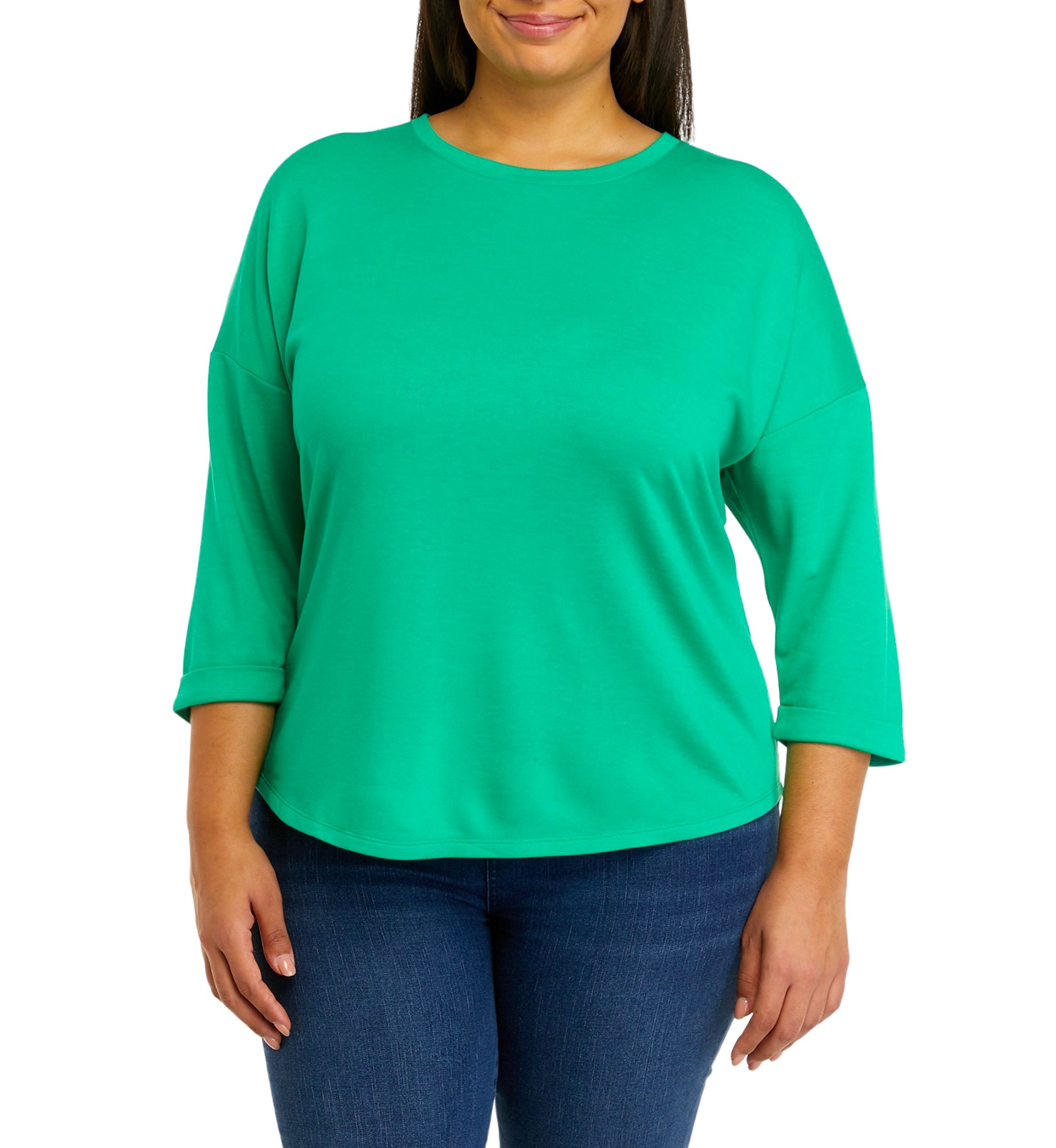 Plus Size 3/4 Sleeve Round Hem T-Shirt