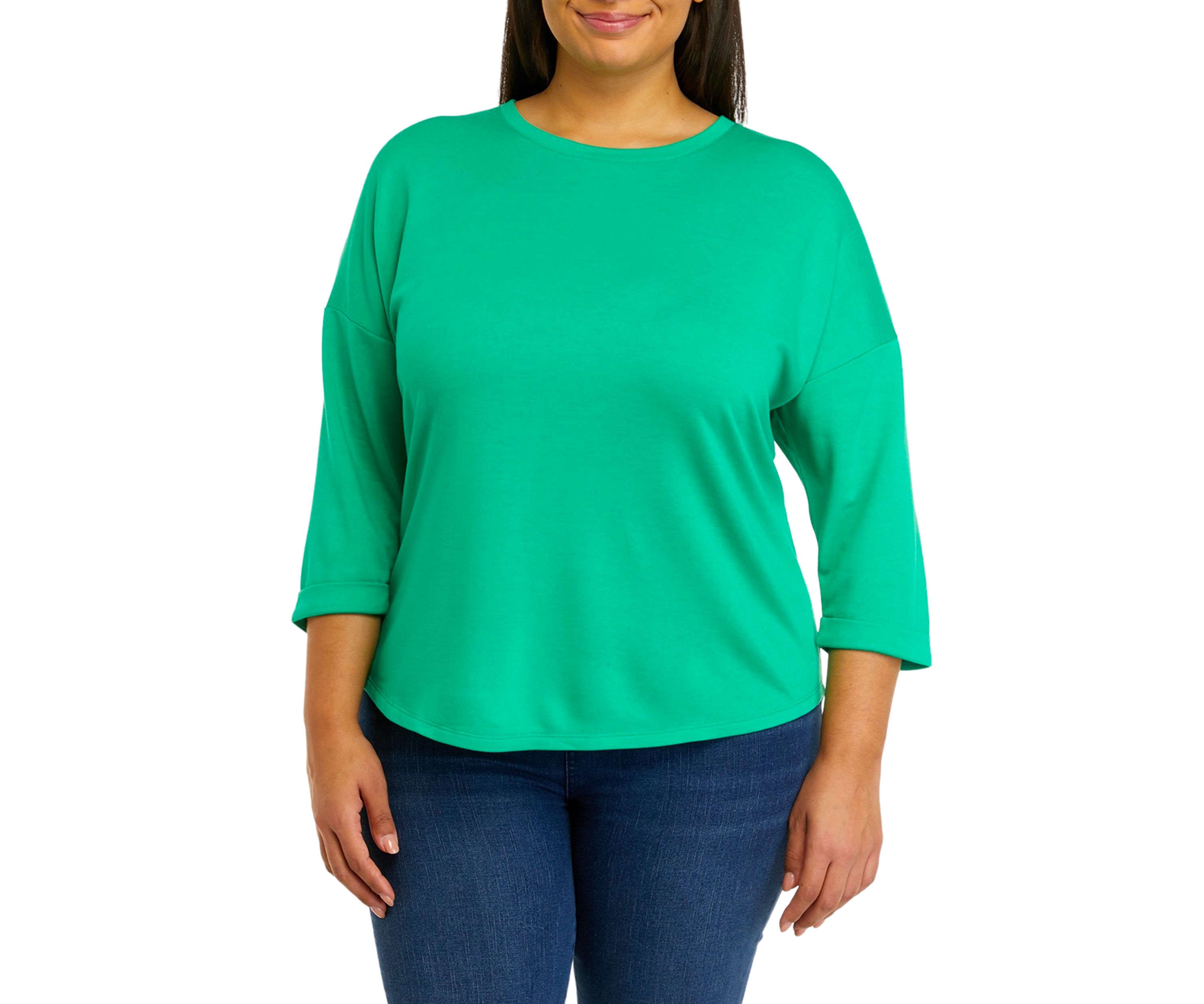 Plus Size 3/4 Sleeve Round Hem T-Shirt