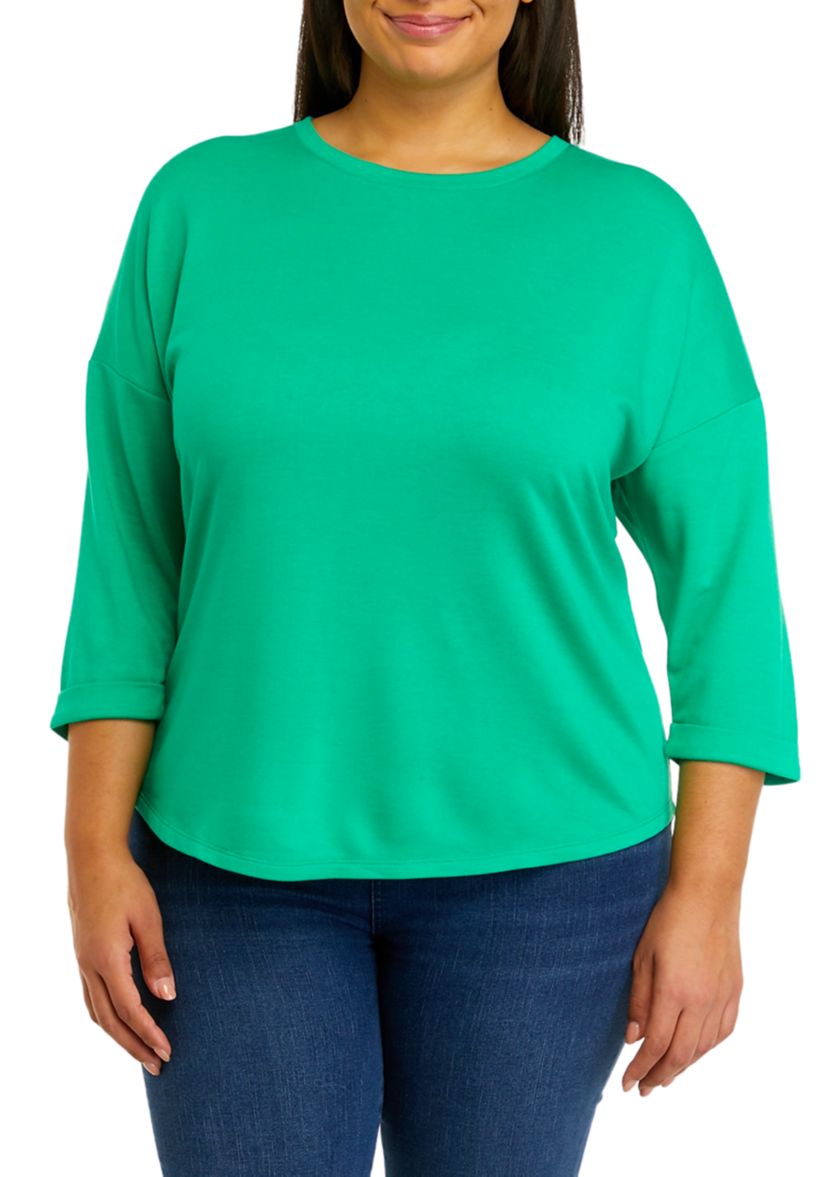 Plus Size 3/4 Sleeve Round Hem T-Shirt