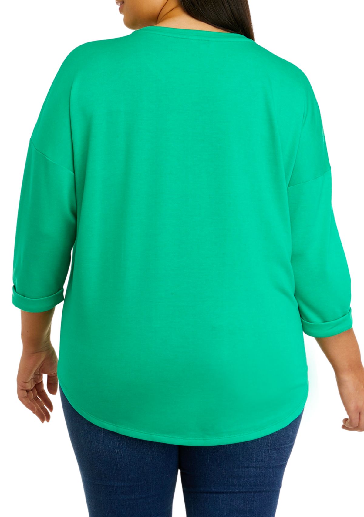 Plus Size 3/4 Sleeve Round Hem T-Shirt