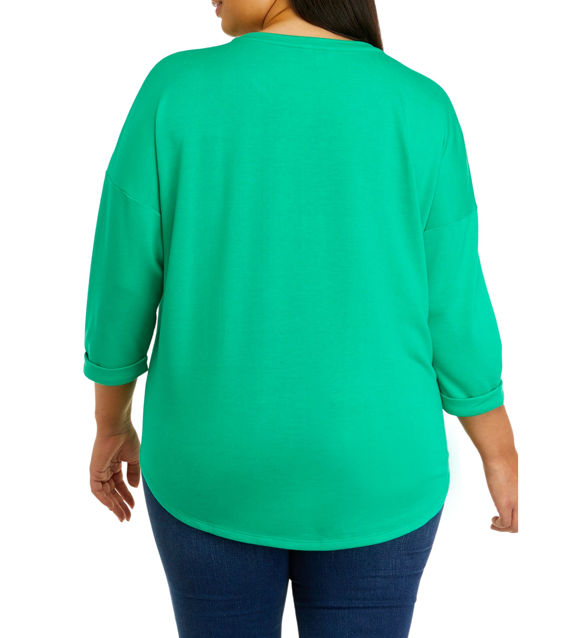 Plus Size 3/4 Sleeve Round Hem T-Shirt