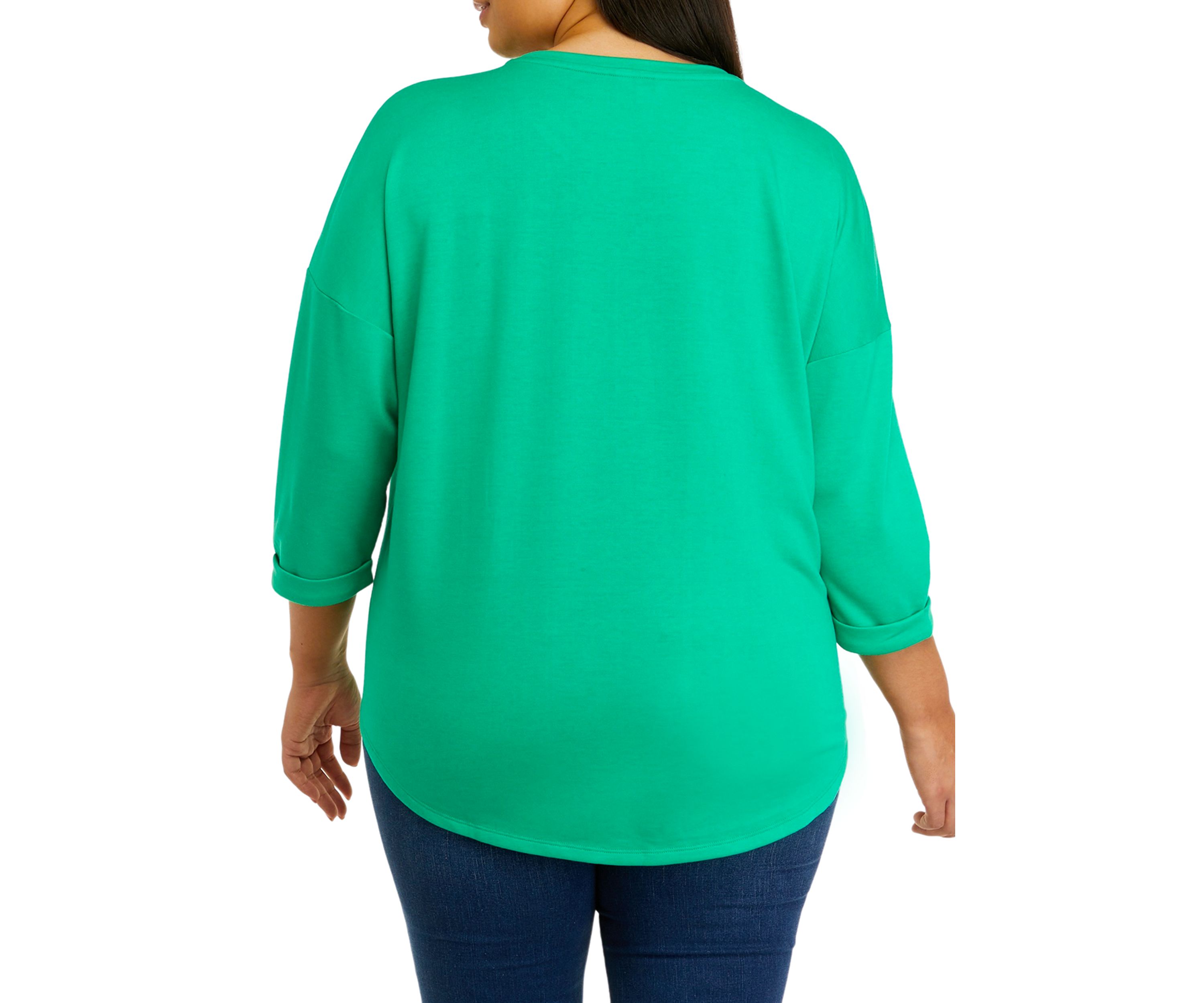 Plus Size 3/4 Sleeve Round Hem T-Shirt