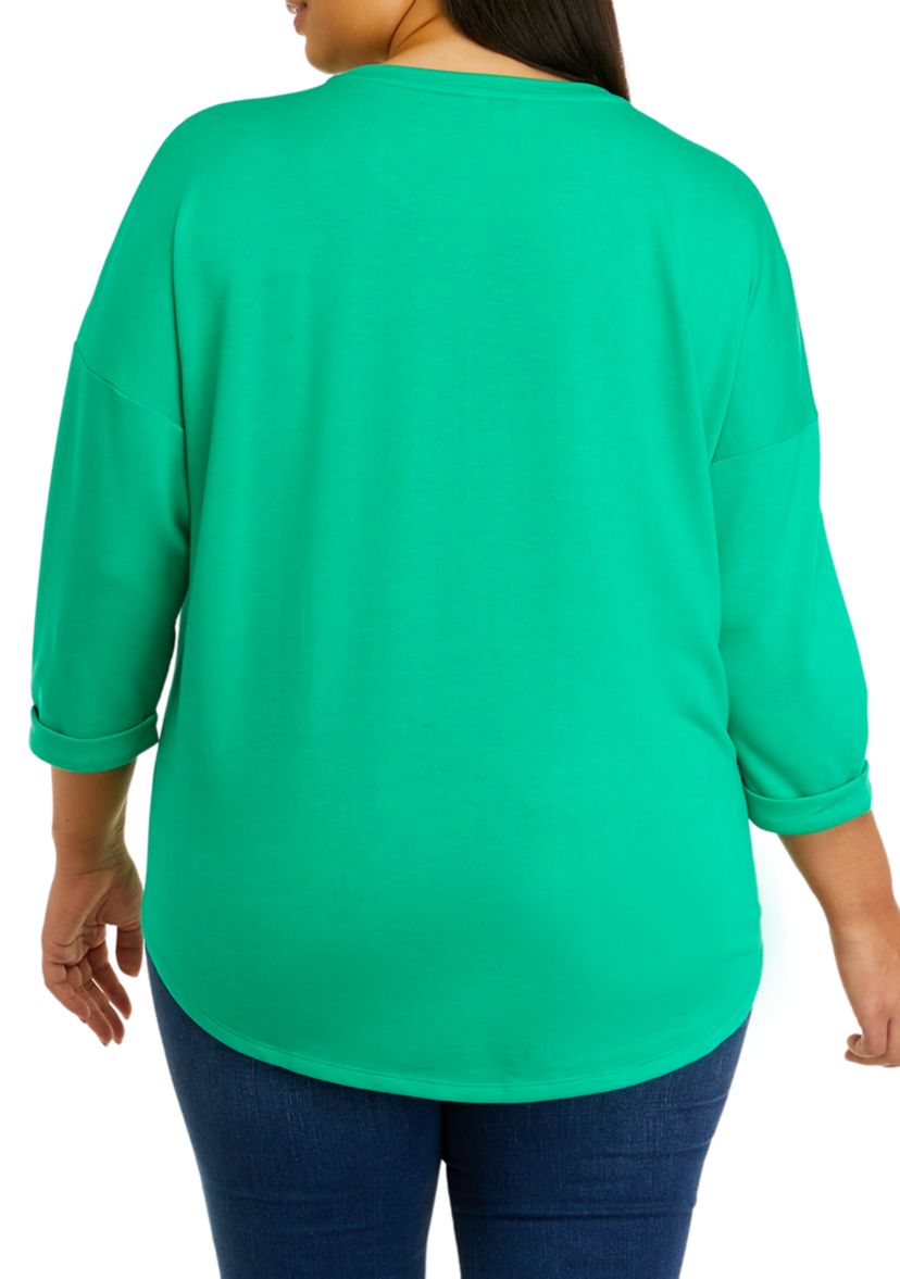 Plus Size 3/4 Sleeve Round Hem T-Shirt