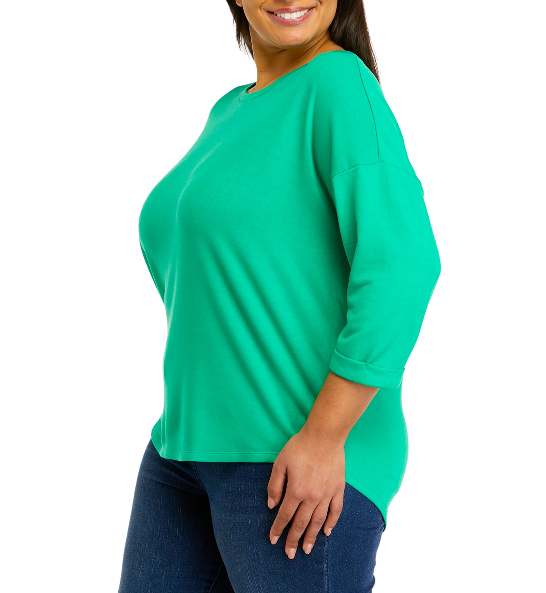 Plus Size 3/4 Sleeve Round Hem T-Shirt