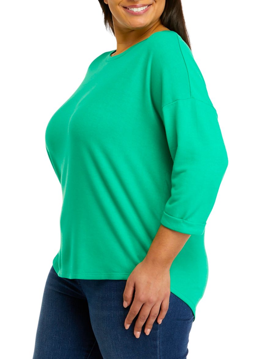 Plus Size 3/4 Sleeve Round Hem T-Shirt