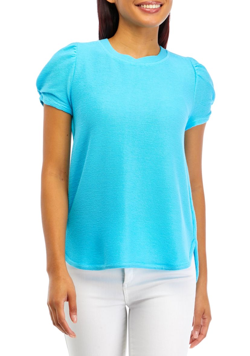 Womens Ribbed Puff Sleeve Terry Top