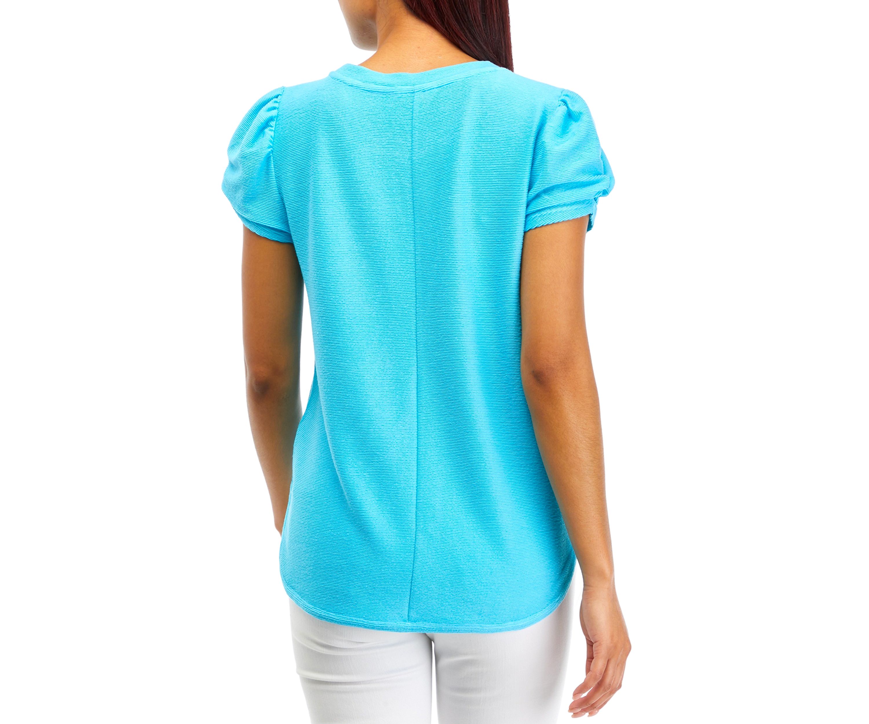 Womens Ribbed Puff Sleeve Terry Top