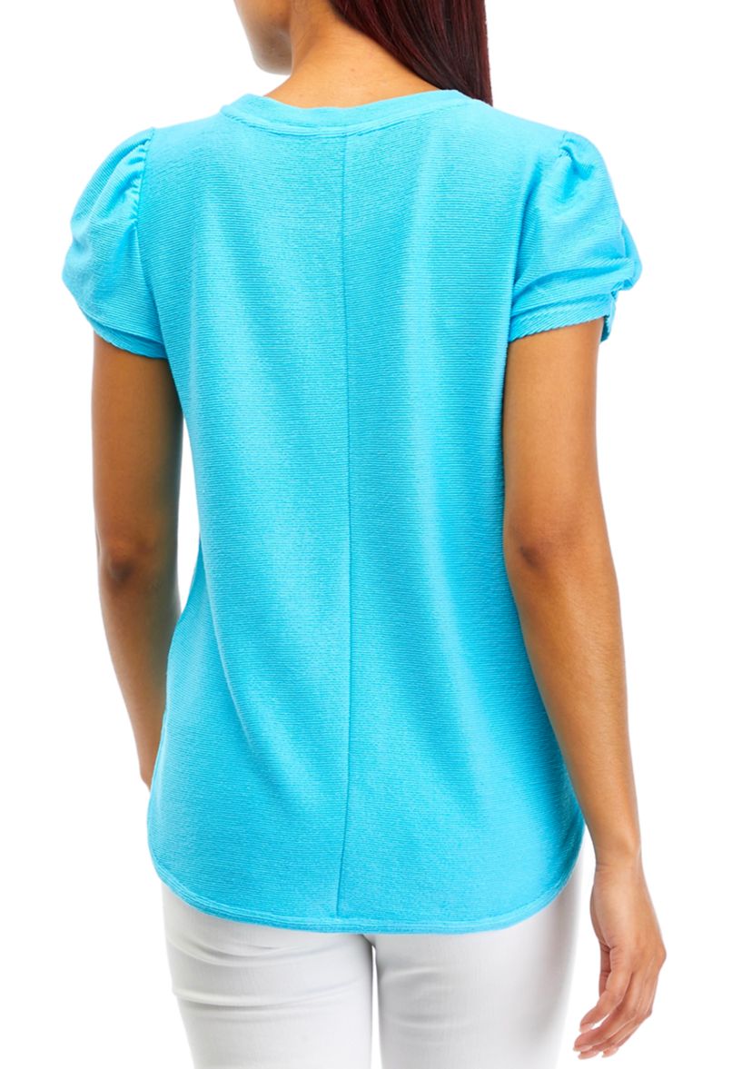 Womens Ribbed Puff Sleeve Terry Top