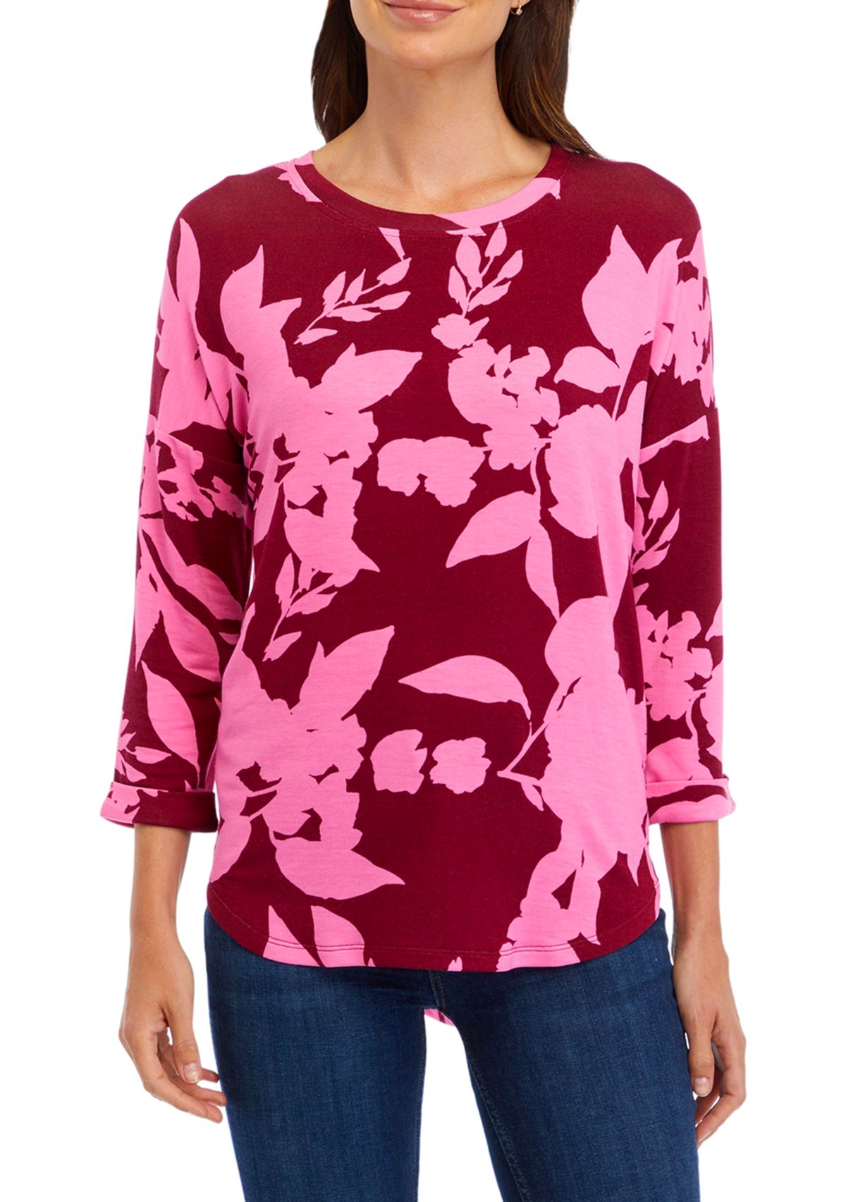 Womens 3/4 Sleeve Round Hem T-Shirt