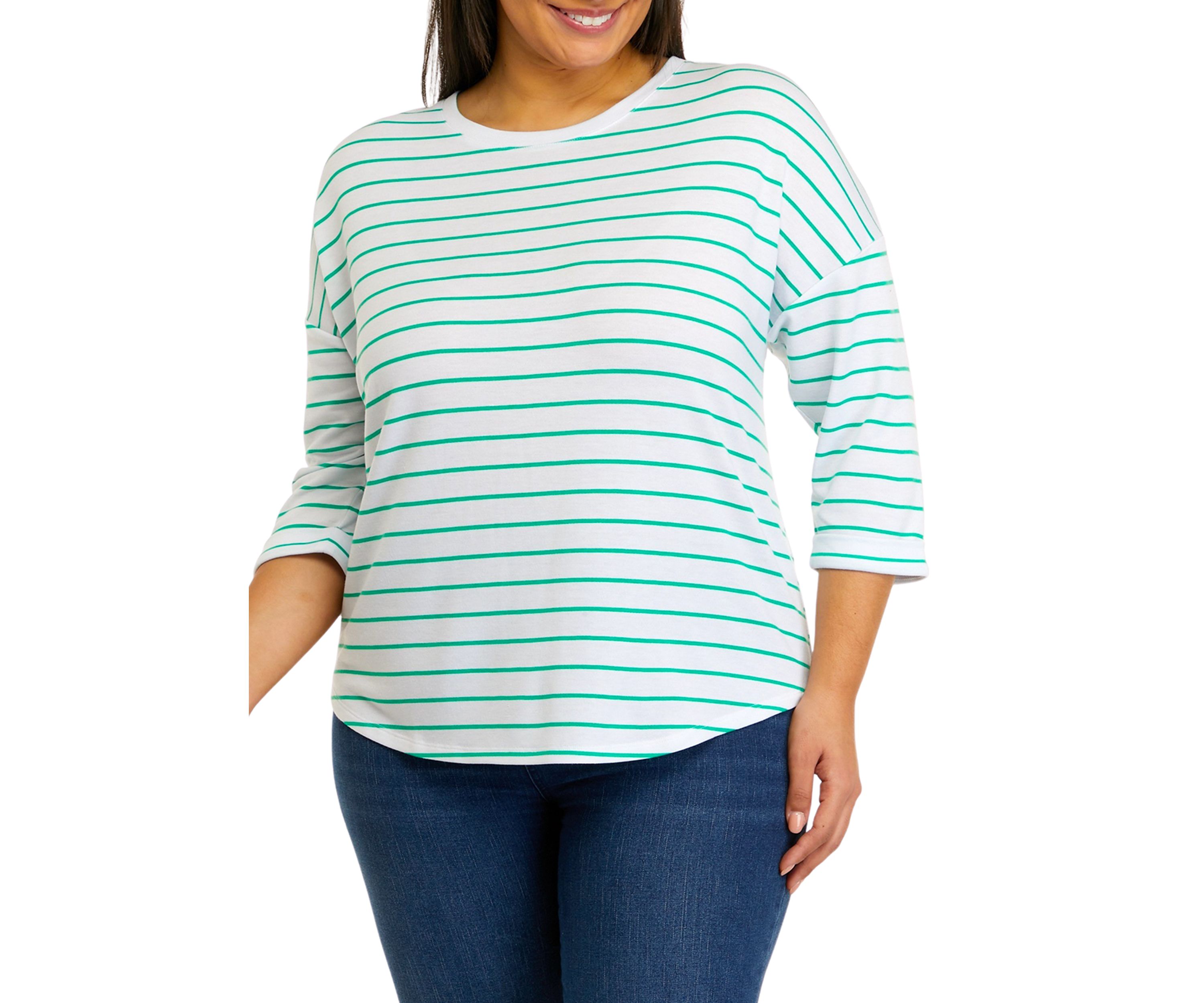 Plus Size 3/4 Sleeve Round Hem T-Shirt