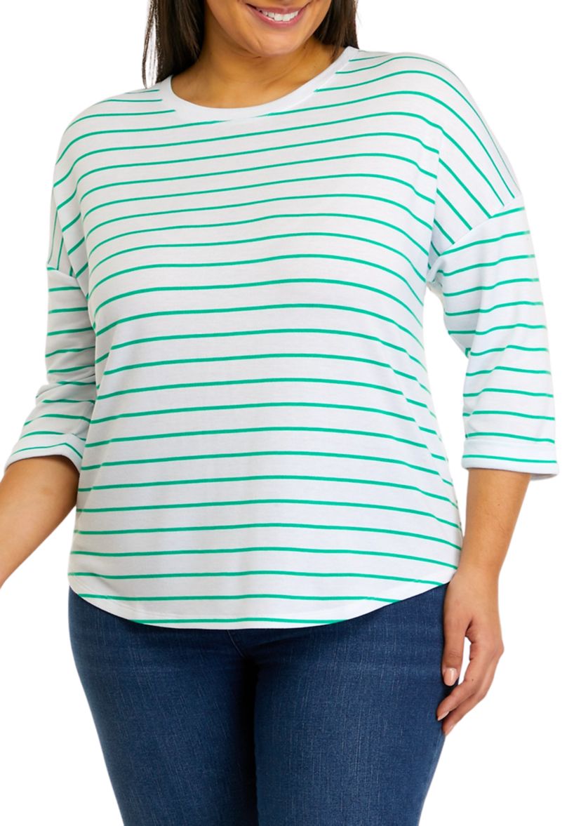 Plus Size 3/4 Sleeve Round Hem T-Shirt