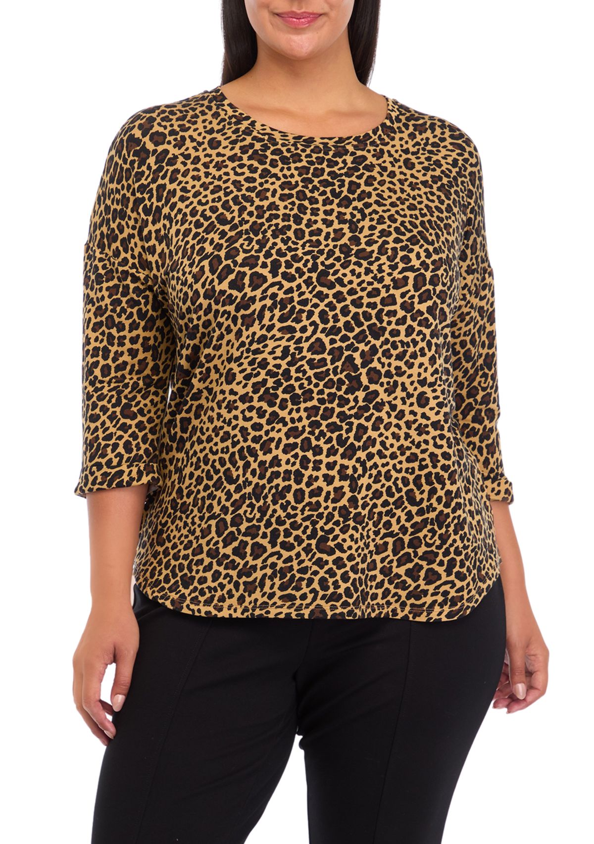 Plus Size 3/4 Sleeve Round Hem T-Shirt