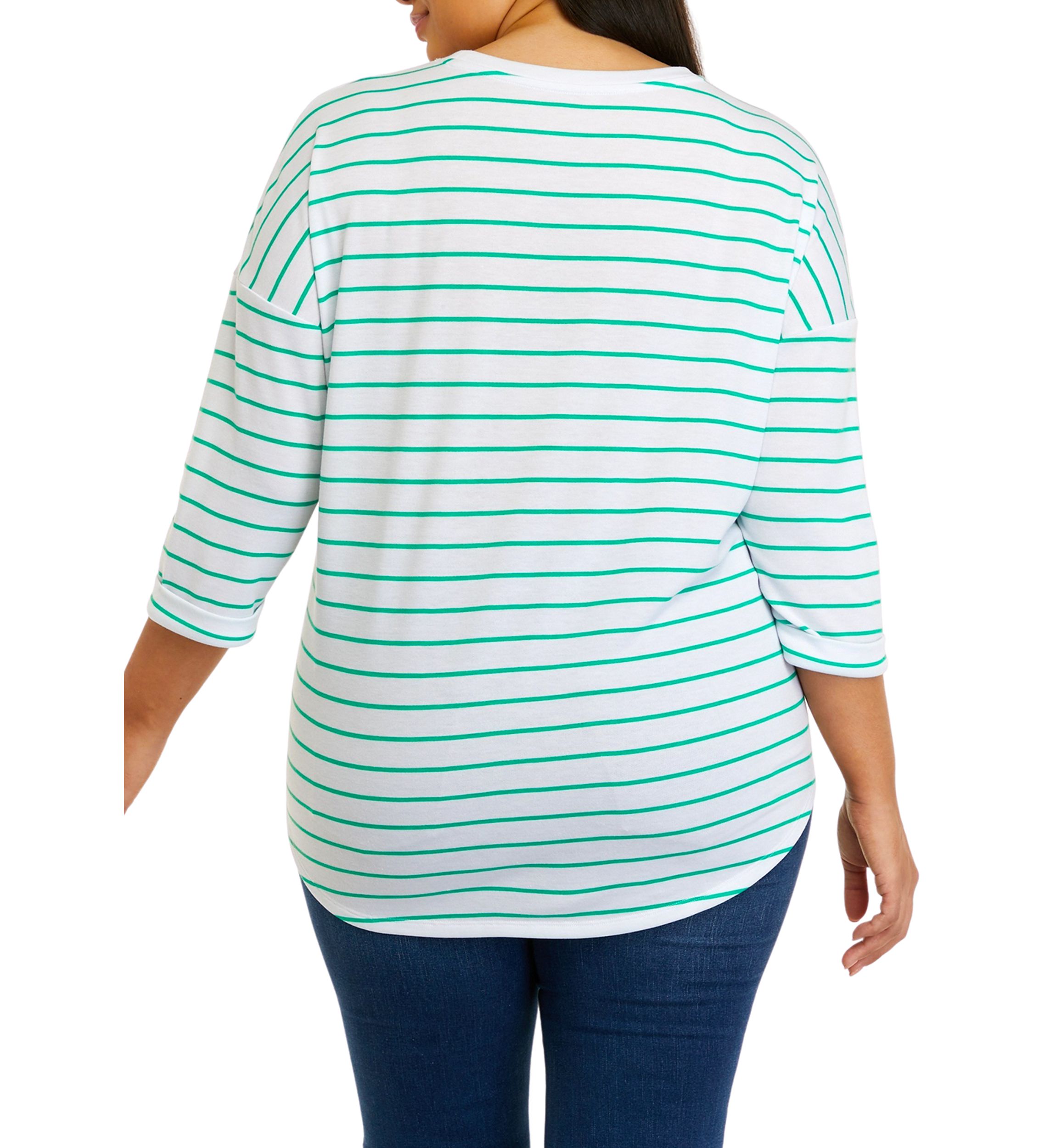 Plus Size 3/4 Sleeve Round Hem T-Shirt