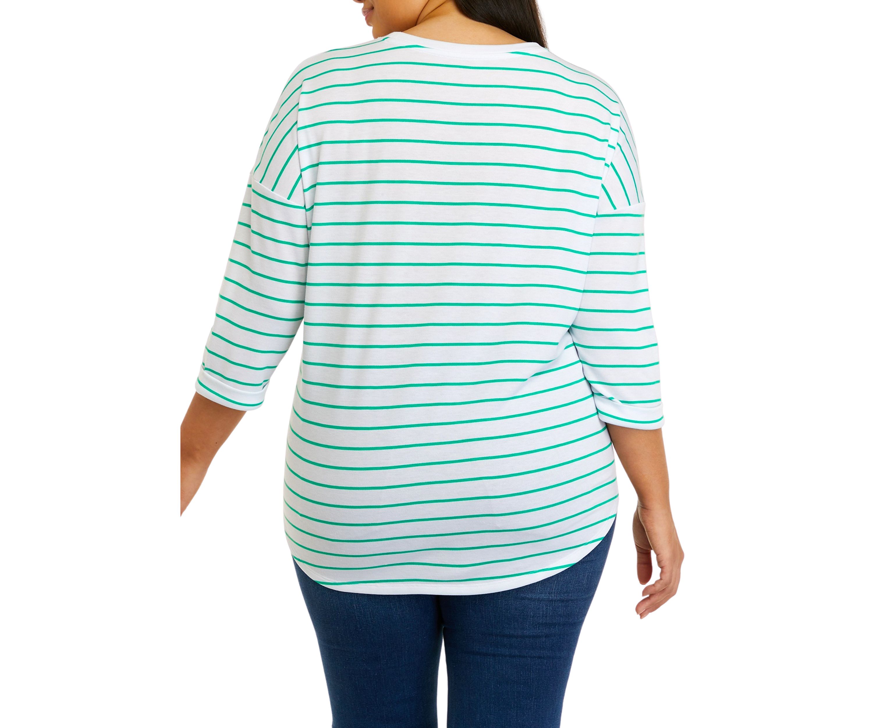 Plus Size 3/4 Sleeve Round Hem T-Shirt