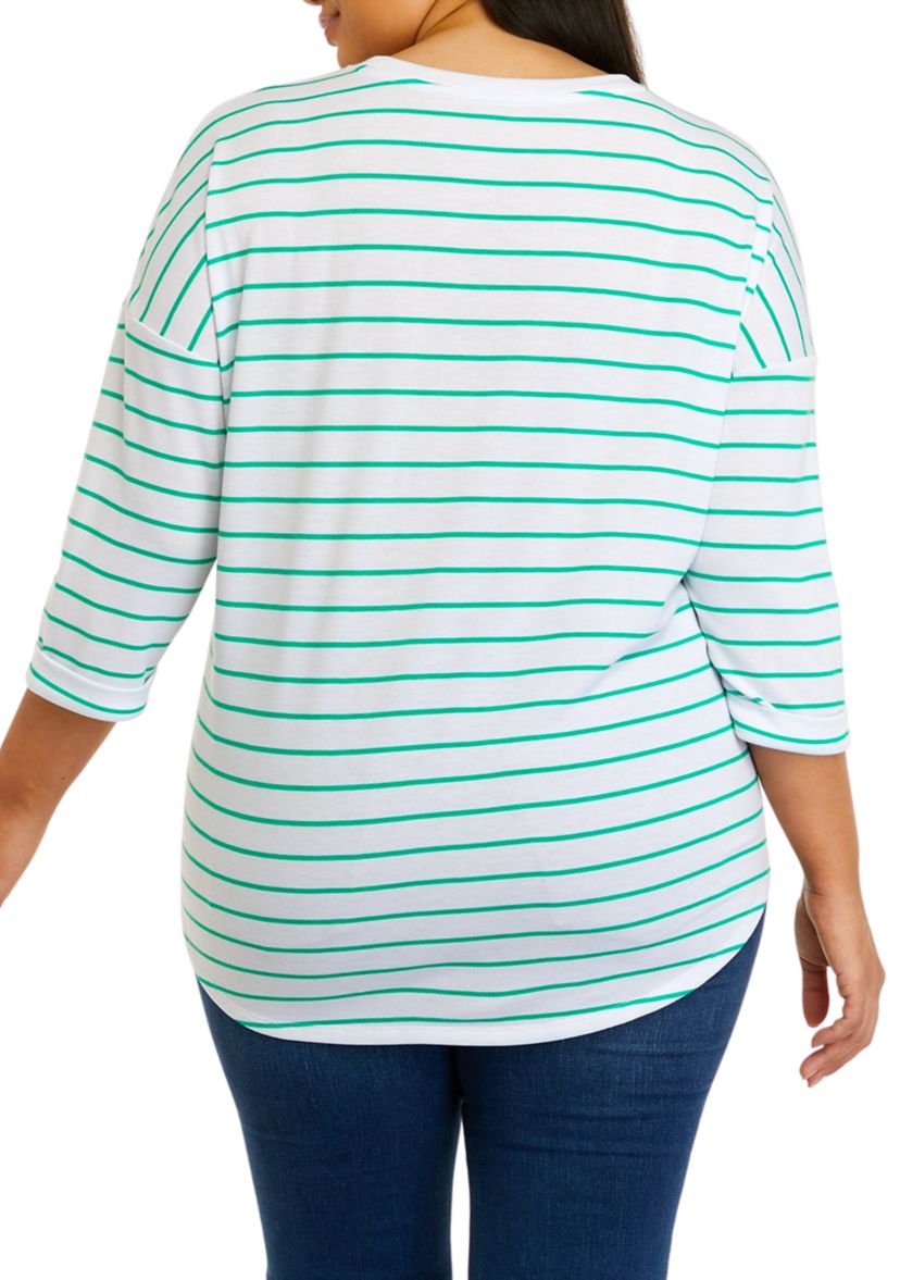 Plus Size 3/4 Sleeve Round Hem T-Shirt