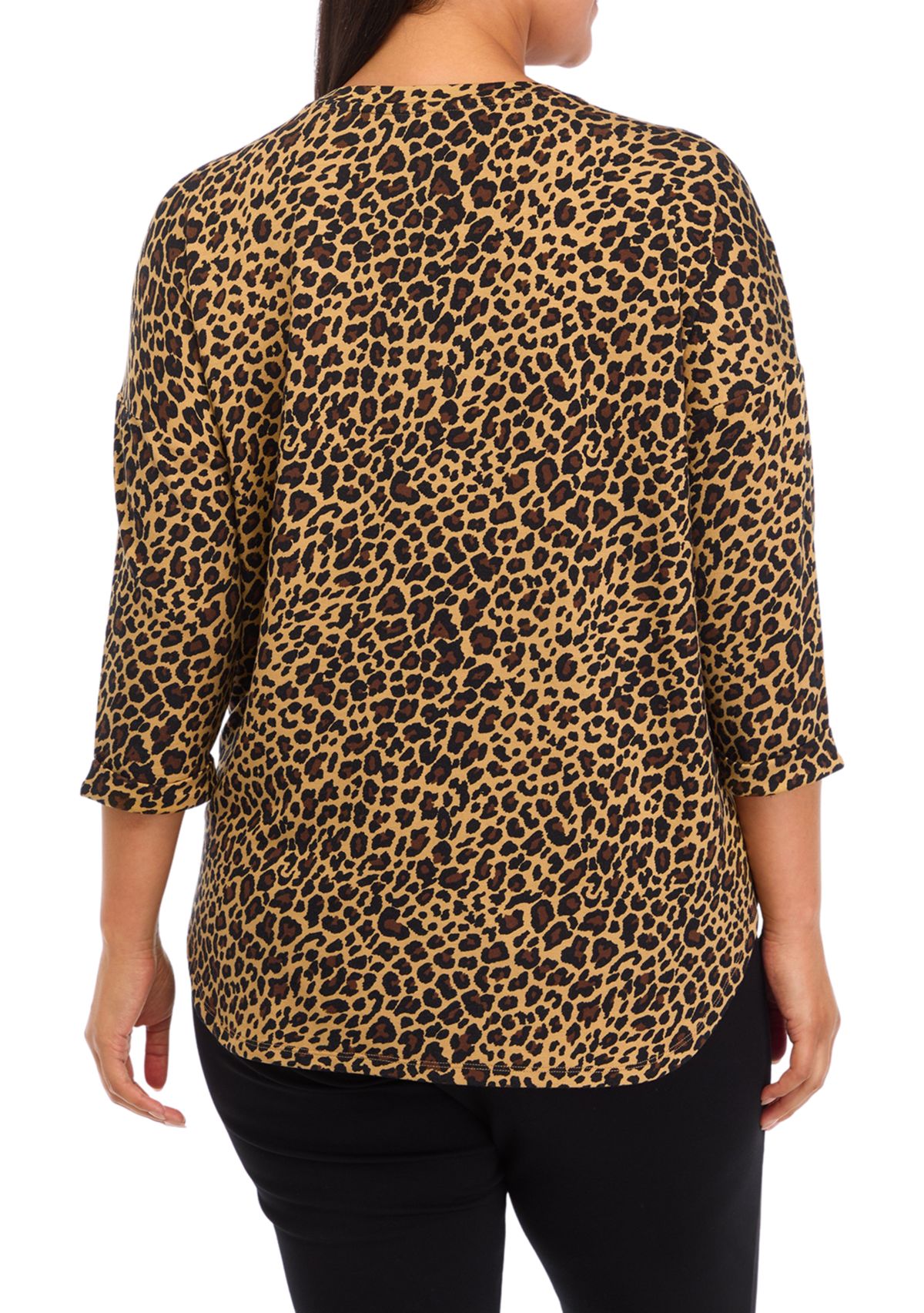 Plus Size 3/4 Sleeve Round Hem T-Shirt