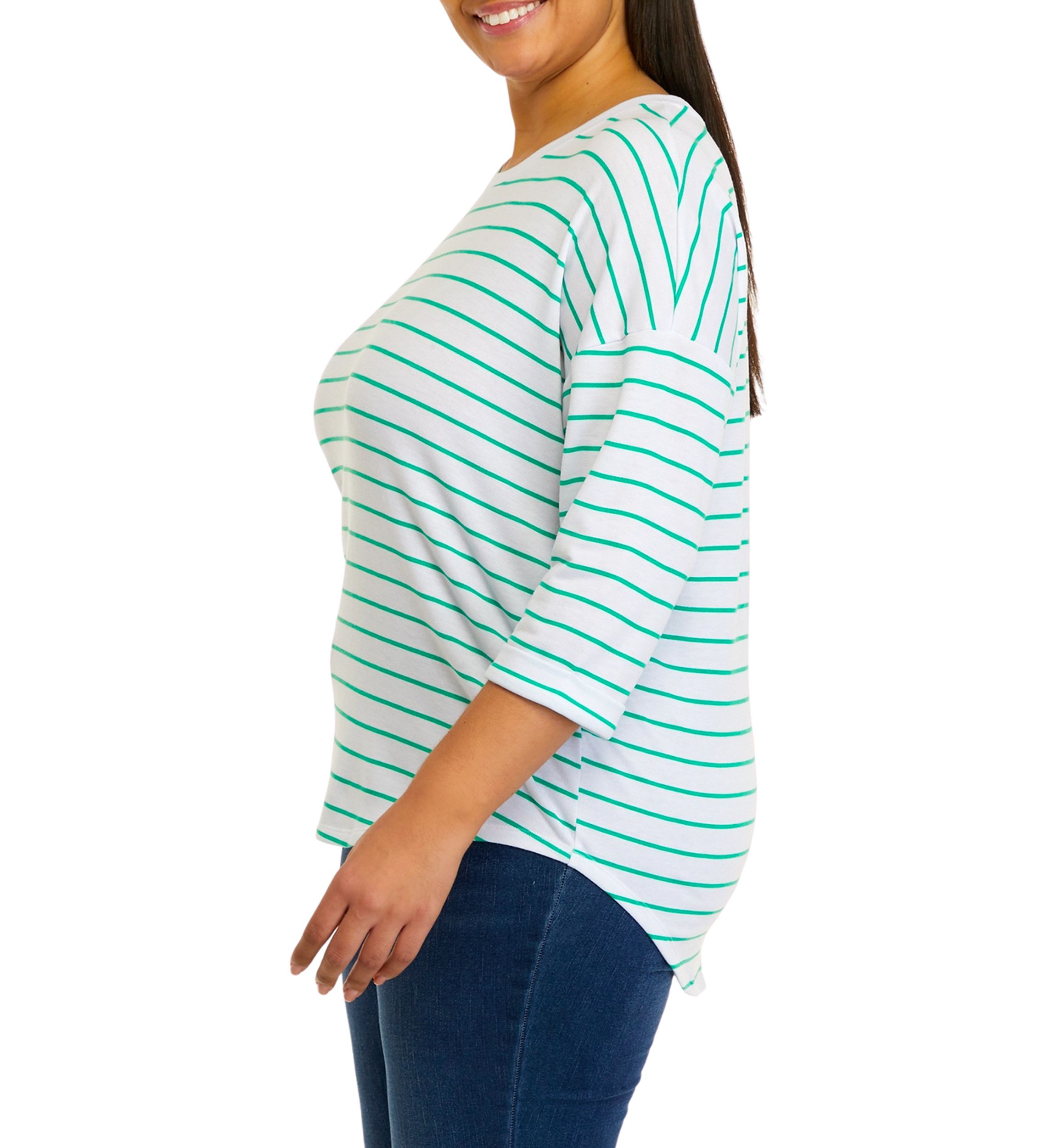 Plus Size 3/4 Sleeve Round Hem T-Shirt