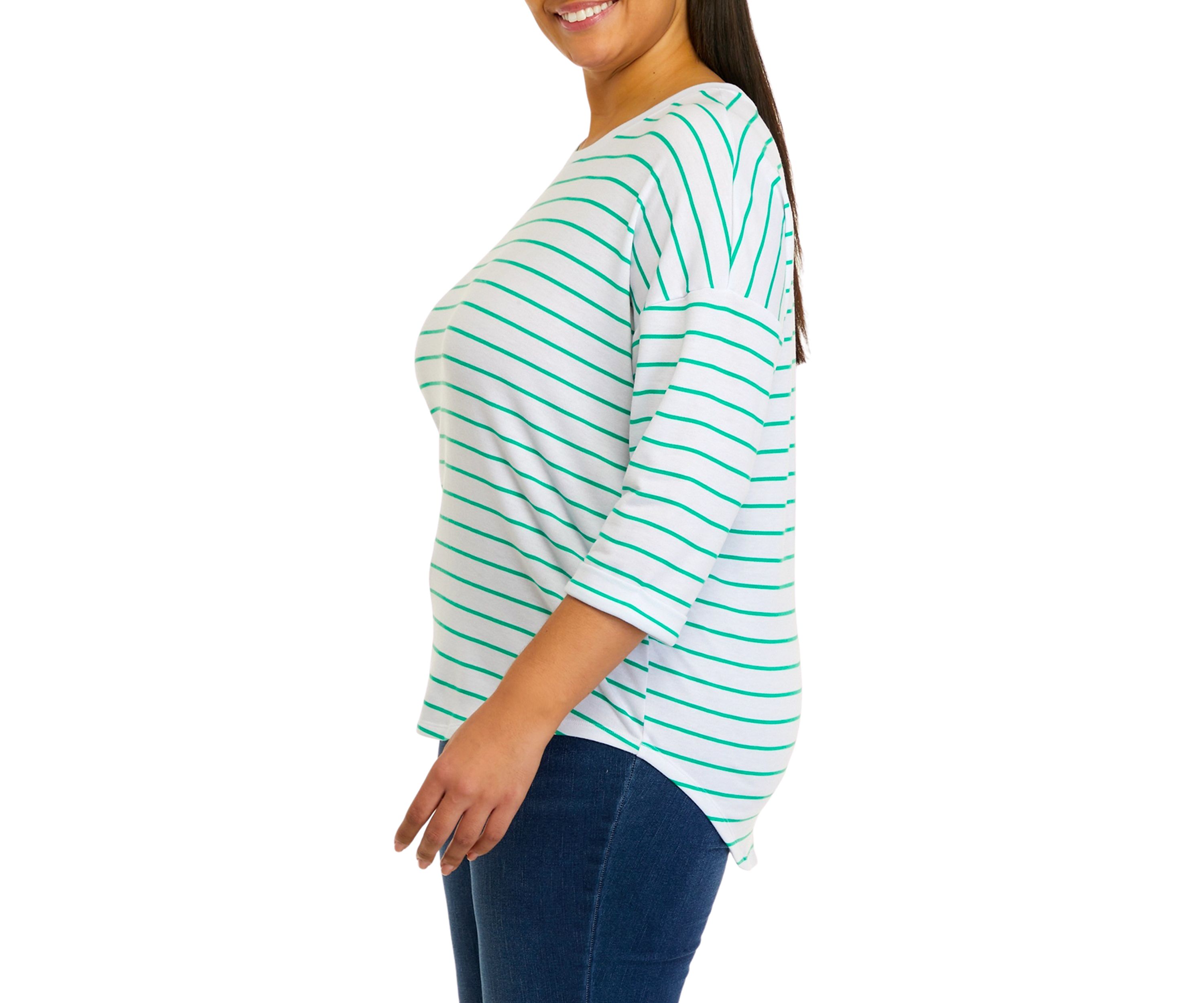 Plus Size 3/4 Sleeve Round Hem T-Shirt
