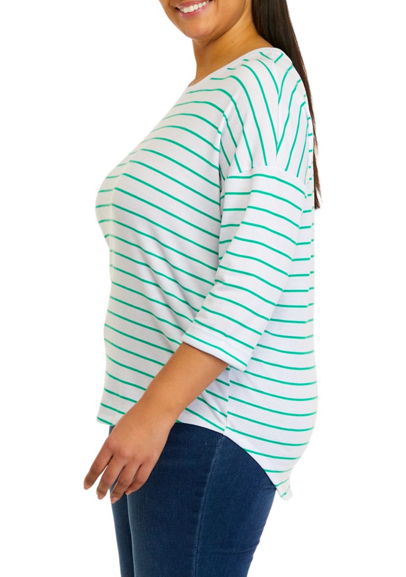 Plus Size 3/4 Sleeve Round Hem T-Shirt