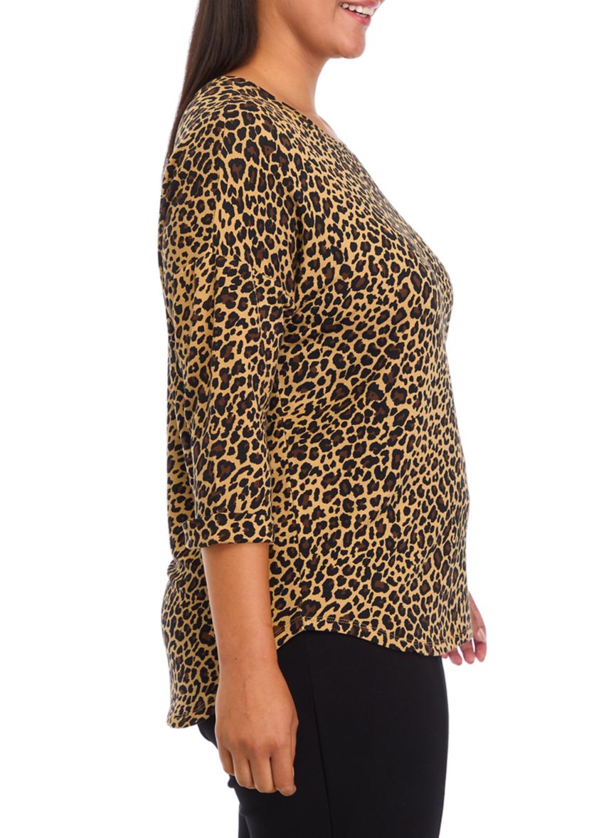 Plus Size 3/4 Sleeve Round Hem T-Shirt