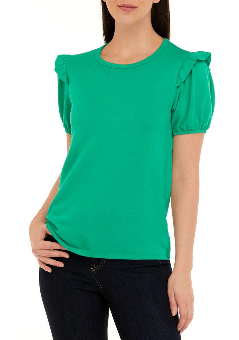 Womens Puff Sleeve Solid Top