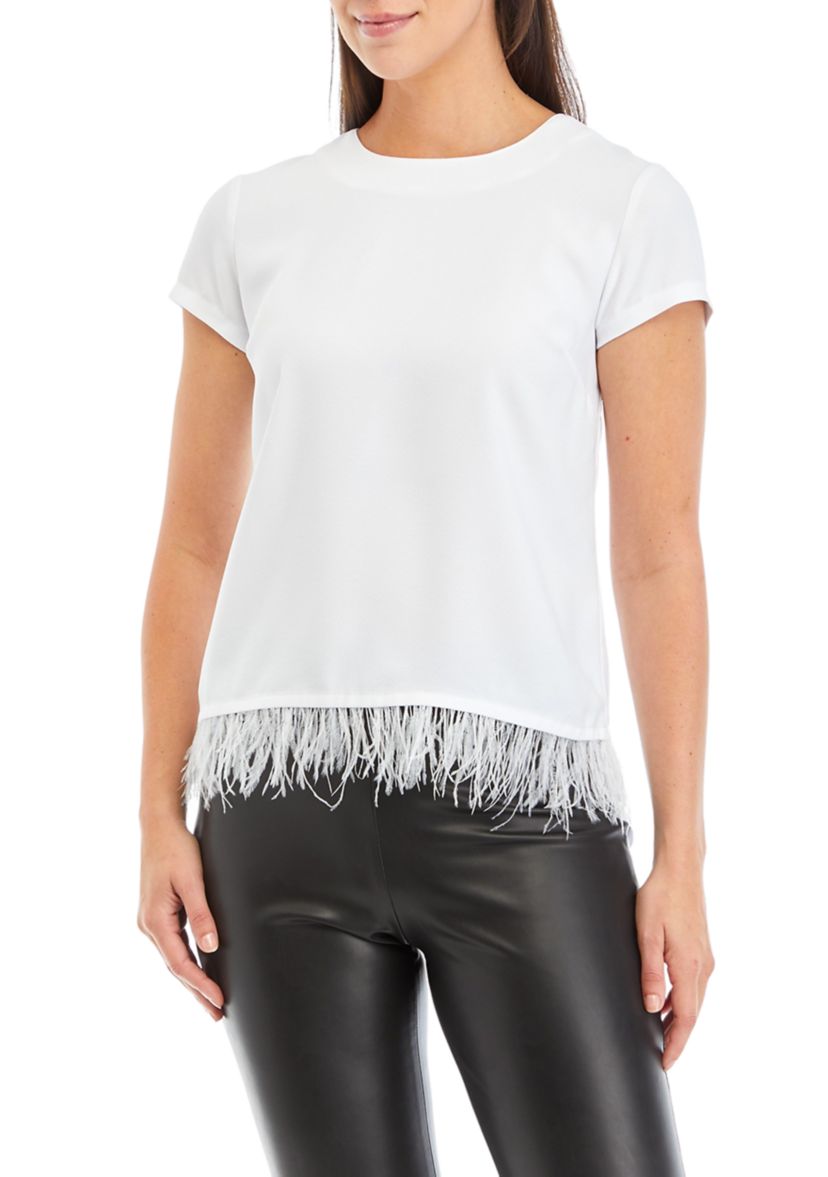 Petite Short Sleeve Feather Hem Top
