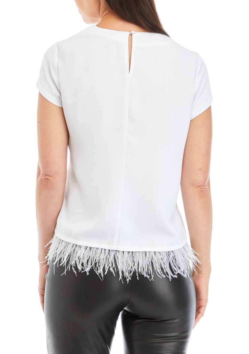 Petite Short Sleeve Feather Hem Top