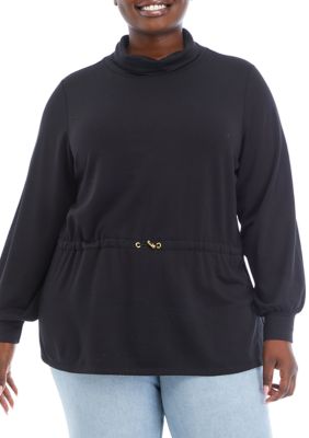 Crown & Ivy Women's Plus Size Funnel Neck Sweatshirt, Black -  0635762359716