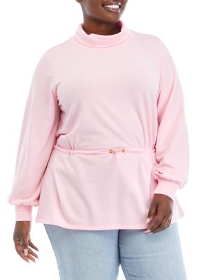 Crown & Ivy Women's Plus Size Funnel Neck Sweatshirt, Pink -  0635762359754