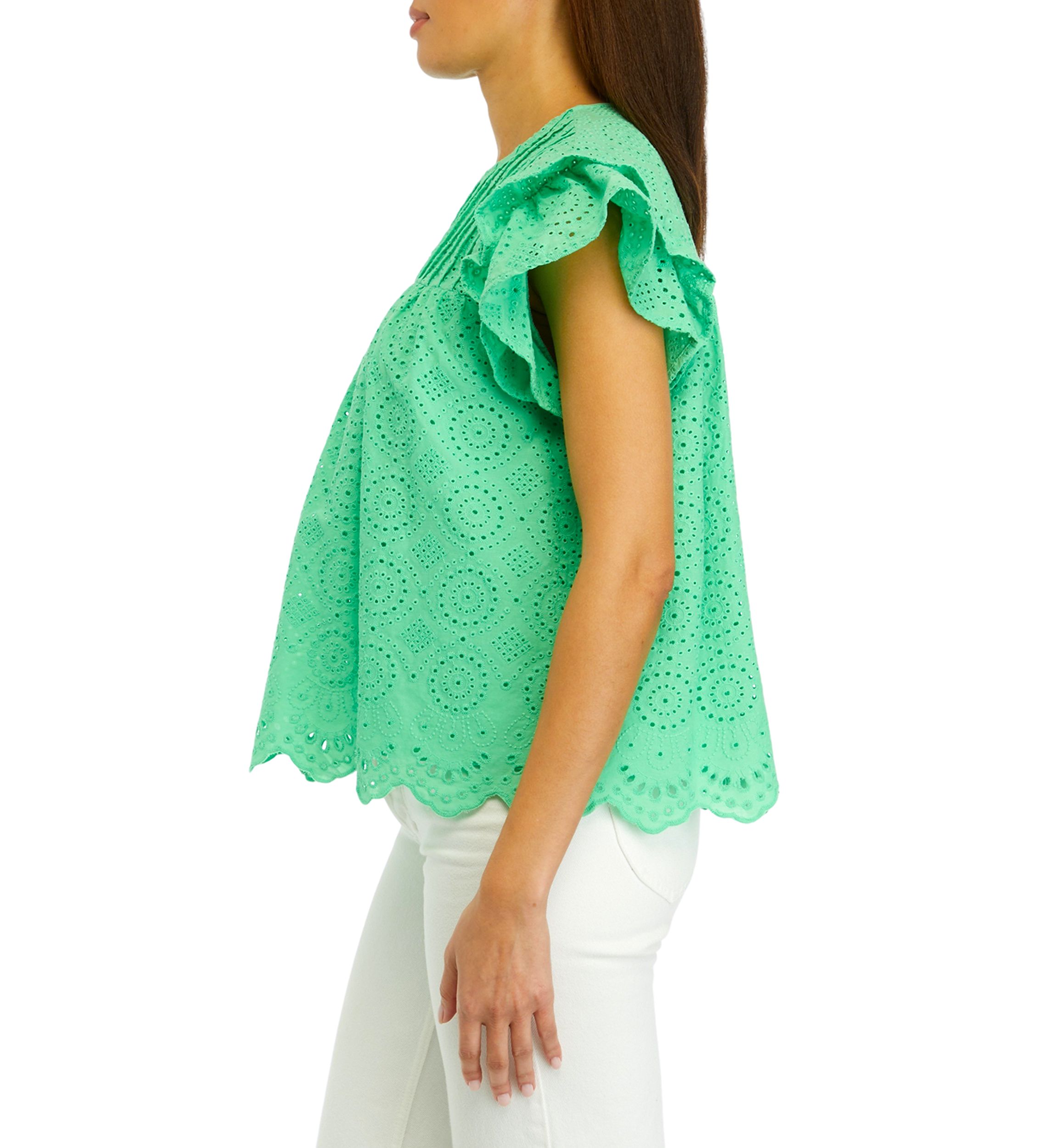 Womens Eyelet Scallop Trim Top 